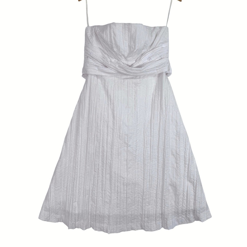 White House Black Market Dress Women 8 White Strapless Crinkle Fit Flare Dress